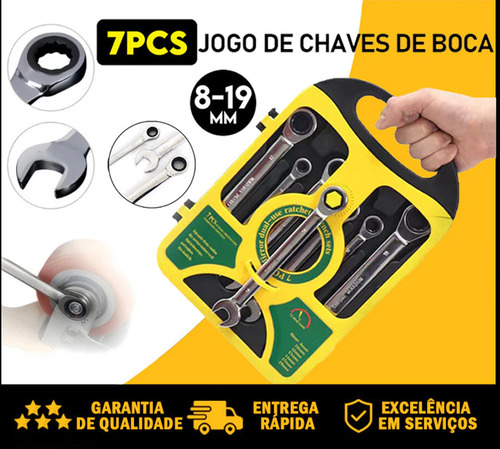 Jogo De Chaves Combinad 7 Peças De Aço 08 A 19mm Reforçado