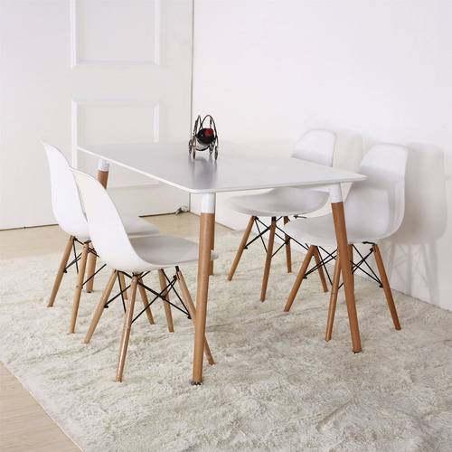 Juego Comedor Eames Mesa 120x80cm + 4 Sillas Pvc Nordicas Color Blanco