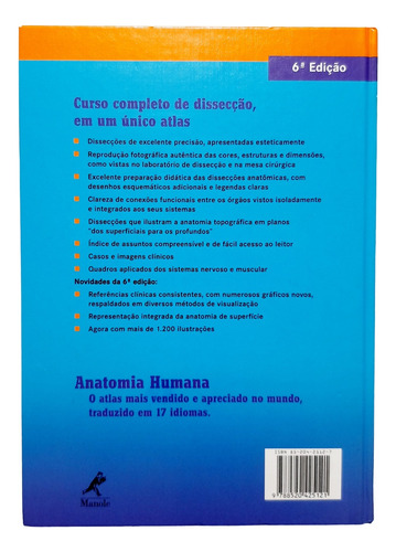 Livro Anatomia Humana De Johannes W. Rohen, Chihiro Yokochi, Elke Lutjen-drecoll, Editora Manole, 6ª Edição, 532 Páginas Com 1258 Figuras, 2007 (Usado)