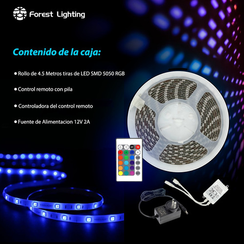 Imagen 5 de 7 de Tira Luces Led 5050 Rgb Completo Controlador Control Fuente