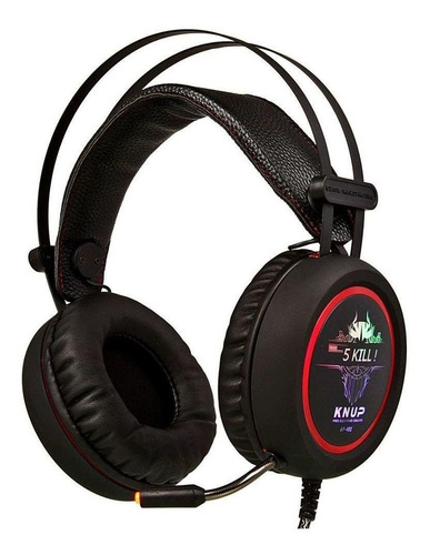 Fone de ouvido gamer Knup KP-401 preto e vermelho com luz LED