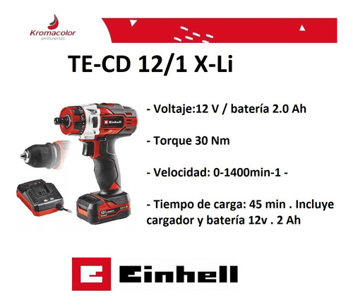 Taladro Inalámbrico Einhell + Batería 2ah Te-cd 12/1 X-li