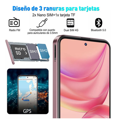 Teléfono Sim Dual Xgody Mate60 256 GB+12 GB de RAM Smartphone Android12 Full Hd 6.79 pulgadas Celular 8000 mAh con reconocimiento facial y desbloqueo púrpura