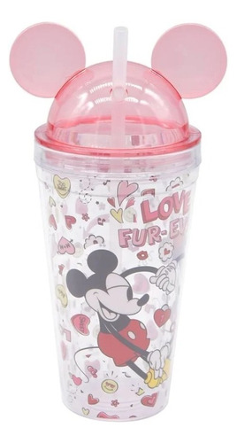 Vaso Con Popote Disney Mickey, Minnie Mouse 400 Ml Amor