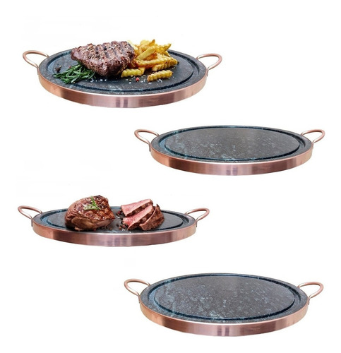 Imagem 1 de 7 de Kit 4 Grelhas Chapa De Pedra Sabão Para Carne 32 Cm