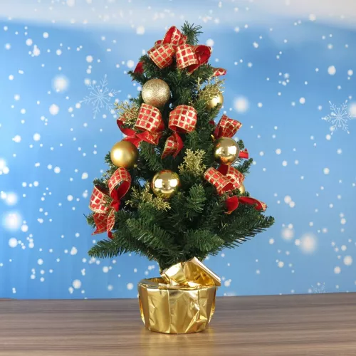 Linda Árvore De Natal Decorada Dourada 55cm Artesanal Luxo