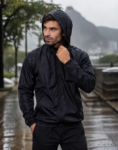 Jaqueta Corta Vento Masculina Impermeavel Capuz Ziper Bolso