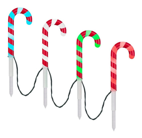 4 Bastones Luces Led Navidad Estacas Caramelo Colores