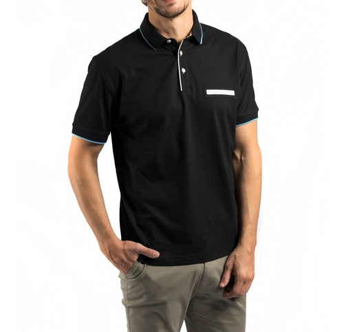 Chomba Algodon Hombre Oxford Polo Club Manga Corta Negro