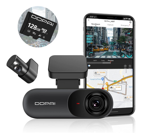 Câmera Veicular N3 Pro Gps Ddpai 1600p+1080p Wifi App Sr2.0 N3 Pro Gps+128gb