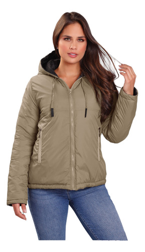 Chaqueta  Impermeable Acolchada Para Mujer Color Beige Oscuro