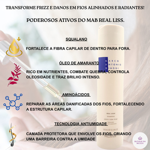 Shampoo Mab Real Liss 300ml Antifrizz E Reparação De Pontas