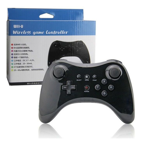 Controle Pro Sem Fio Compatível Nintendo Wii U Wireless Pret