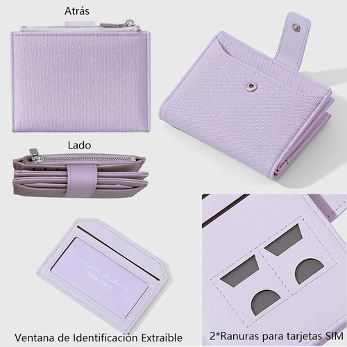 Cartera Para Mujer Con Bloqueo Rfid, Billetera Bifold Con