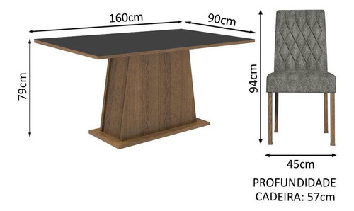 Sala Jantar Mesa Tampo Madeira 4 Cadeiras Ashley Madesa Rps Cor Rustic/Preto/Silver