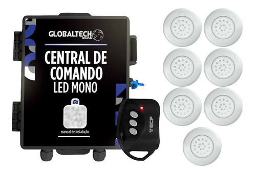 Kit 7 Led Piscina Inox Branco Mono 18w + Central Touch 110v/220v