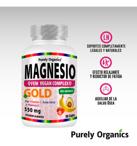 Magnesio Natural Women Complex -para Mujeres, Organic 90 Cap Sabor Sin sabor
