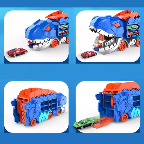 Camión Dinosaurio, Comedor De Coches Y Pista Con 4 Autos
