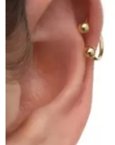 Piercing Orelha Ouro 18k Bolinha Pedra Meia Argola Ferradura K070