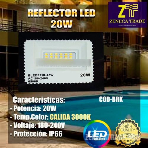 Reflector Led 20w Luz Calida