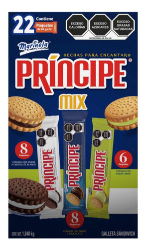 Galleta Príncipe Mix 22 Paquetes De 84g C/u Envío Gratis