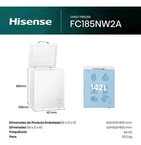 Freezer Horizontal Hisense Branco Change 142L FC185NW2A 220V