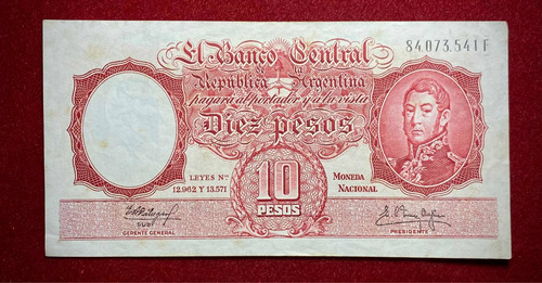 Billete 10 Pesos Moneda Nacional 1961 Bottero 1970