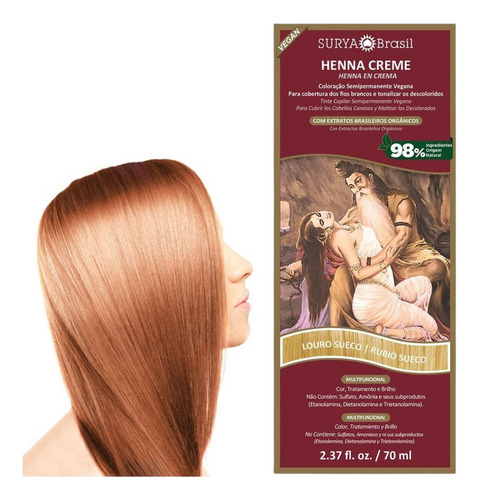 Henna Indiana Natural Creme Para Os Cabelos Surya Cores Tom Louro Loiro Suéco