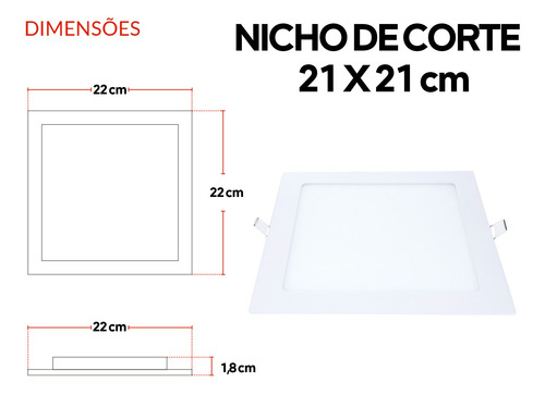 Imagem 4 de 5 de Kit 10 Painel Plafon Led 18w Quadrado Embutir Luminária