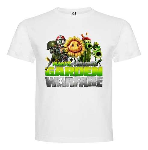 Polera Blanca Algodón 100% Niños Plantas Vs Zombies Modern