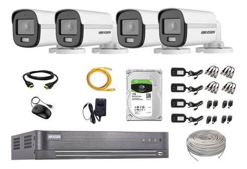 Cámaras Exterior Hikvision Kit 4 5mp Colorvu + Disco 1tb