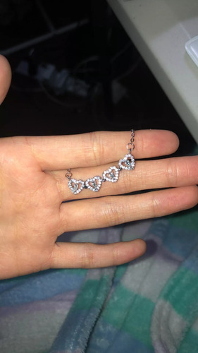 Imagen 6 de 6 de Collar Doble Vista Plata Dije Corazónes Trébol Y Circonias