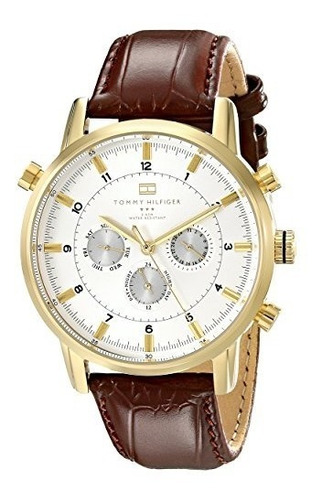 Tommy Hilfiger Reloj Dorado Con Malla De Cuero Color Café P