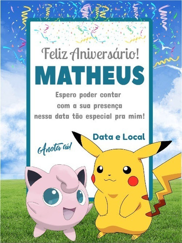 Imagem 6 de 6 de Convite Digital De Aniversário - Anime Pokémon Go Pikachu
