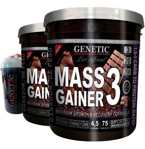 2 Mass Gainer 4.5kg Rápido Aumento Muscular + Shaker Genetic