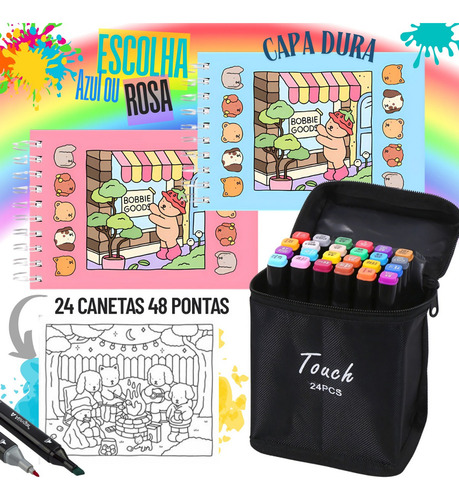 W Kit Livro De Colorir Bobie Gods + 24 Canetinhas Ponta