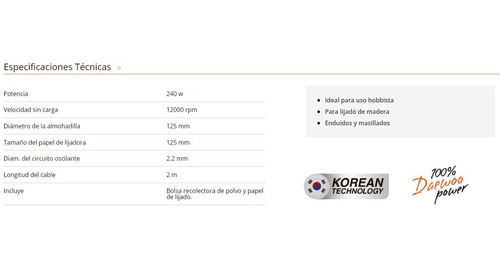 Imagen 4 de 6 de Lijadora Rotoorbital Daewoo 240w Pared Madera Metal Durlock