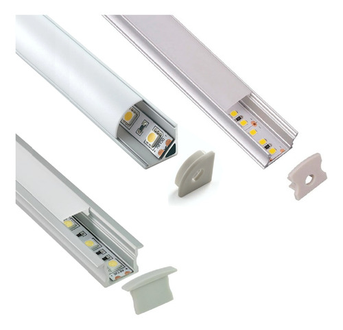 Pack 14x: Perfil De 2m Aluminio Para Tira Led Muebles Casa