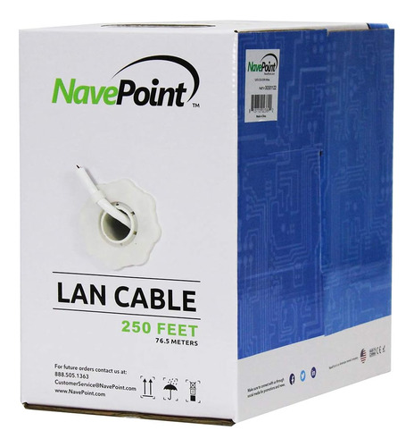 Navepoint Cat6 (cca), 250 Pies, Blanco, Cable Ethernet Sólid