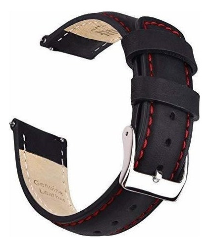 Malla Para Rejoj Analogico Cuero Genuino Black Red Sil 22mm