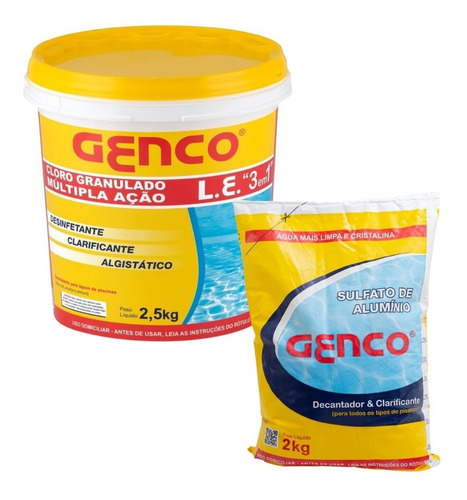 Kit Cloro Granulado 3 Em 1 Genco 2,5kg Sulfato Alumínio 2kg