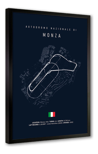 Cuadro Pista Monza Formula 1 51x36 Madera Vidrio Poster F1 