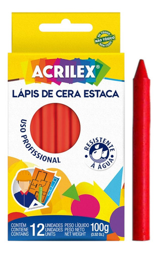 Lápis Giz De Cera Marmorista Cor Vermelho Acrilex