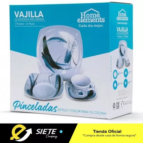 Vajilla Cuadrada Pinceladas - Melamina - Home Elements