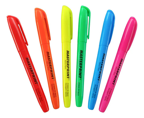 Caneta Marca Texto 6 Cores Neon Masterprint Ponta Chanfrada