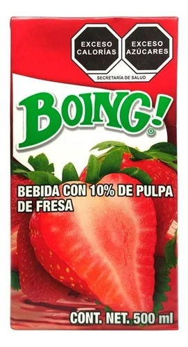 15 Pzas Bebida Boing Con 10% De Pulpa De Fresa 500 Ml