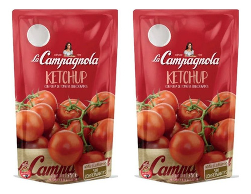 Pack X2 Ketchup Campagnola Con Pulpa De Tomate Sin Tacc 250g