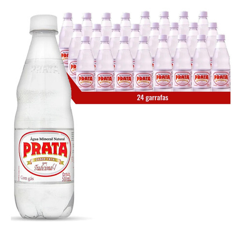 Água Mineral Alcalina Prata Com Gás Pet 510ml (24 Unidades)