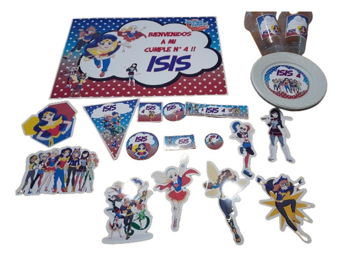 Combo Cumpleaños Super Girls Stickers Banderines Oferta