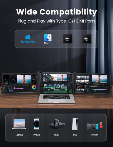 Fopo 15.6 Monitor Triple Para Computadora Portátil, Monitor